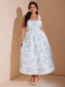 SHEIN BAE 女士大码服装 婚纱 伴娘服 迷你裙 派对服 约会服 节日服 大码女装 夏季 暑假 约会 旅行服 情人节 连衣裙 小碎花裙 野餐服 优雅连衣裙 女士夏季服装/春季服装/情人节服装/狂欢节/海滩度假服装，紧身胸衣裙 - 藍色 - 查看 7