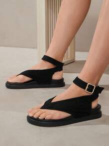 SHUZIA 女式踝带人字凉鞋 - 黑色 - 查看 2