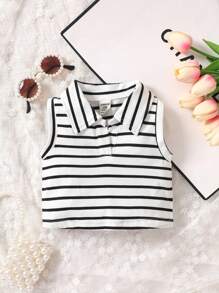 Baby Girl Striped Print Tank Top - Black and White - View 7