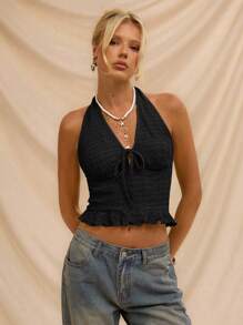 Avantive Kỳ nghỉ hè trên bãi biển Hội chợ Phục hưng Hòa nhạc đồng quê Áo Y2K Tốt nghiệp Đi chơi Áo hở vai Lễ hội âm nhạc Sân bay Lễ Phục sinh Áo nữ Boho - màu đen - Xem 5