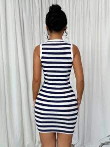 Selianne 女式夏季休闲条纹背心裙 - 藏蓝色 - 查看 2