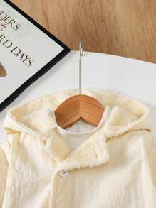 SHEIN Baby Girl Cute Casual Versatile Hooded Thickened Cotton Jacket Suitable For Autumn And Winter Daily Wear Fall - Apricot - View 8