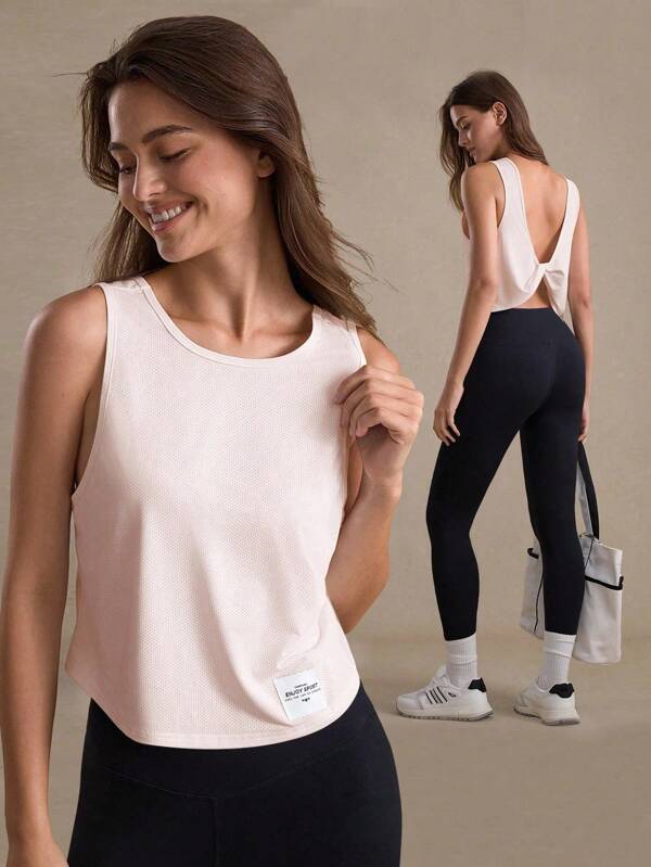Easify SHEIN Sport Summer Casual Letter Patch Decor Round Neck Sports Tank Top