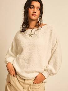 Freevana 大码女式露肩宽松长袖纯色套头毛衣