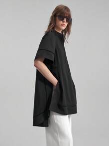 Ontre 2025 Women's Solid Color Button Half Placket Short Sleeve Pocket Casual Shirt, Suitable For Daily Casual, Commuting, Music Festivals, Brunch, Summer Shirt, Elegant Ladies Shirt, Party Wear, Business Casual, Office Attire, Professional Women's Clothing, Button-Up Shirt