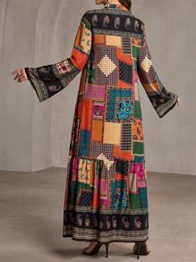 Al Najma 女士保守休闲花卉印花连衣裙 - 黑色 - 查看 6