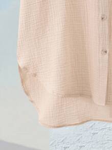 Rusticease Đầm công sở màu trơn cài nút phía trước cho nữ, trang phục công sở thường ngày, trang phục đi làm, trang phục giáo viên cho phụ nữ, trang phục kín đáo - Màu Khaki - Xem 3