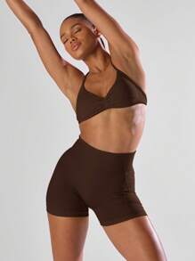 Musera Sport High Waist Mini Shorts Active Comfy Workout Running Run Club-Padel, Tennis, Pickleball Gym Fitness Fall Winter - Brown - View 6