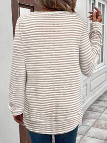 SHEIN LUNE Women's Casual Crew Neck Asymmetrical Hem Sweatshirt, Textured Striped Fabric Going Out Tops Women Work For Women Oversized T Shirt Women Business Casual Women Airport Striped Long Sleeve Shirt Women Women Long Sleeve Tops Ribbed Knit Top Long Sleeve Shirts For Women Knitted Tops For Women Long Sleeve T-Shirt In Fall/Winter - Multicolor - View 2