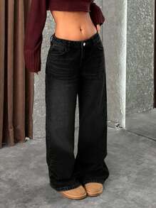 EURMUSE LOW RISE WIDELEG Y2K STYLE GREY JEAN - Black - View 4