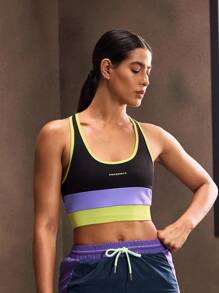 Powerista Women's Contrast Color Mesh Hollow Back Sports Bra - Purple - View 2