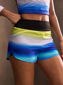 Powerista Colorblock Elastic Waist Summer Fashion Sports Shorts - Blue - View 1