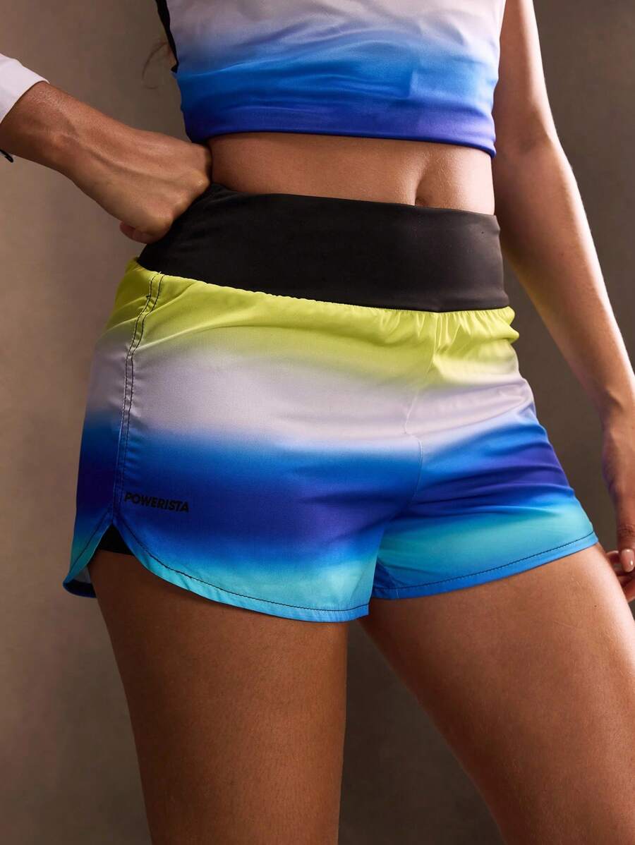 Powerista Colorblock Elastic Waist Summer Fashion Sports Shorts - Blue - View 1