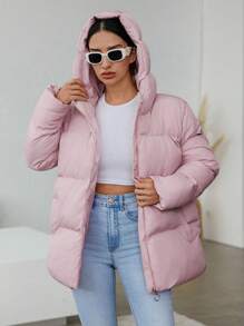 EURMUSE Women'S Pink Hooded Warm Padded Coat - Pink - View 4