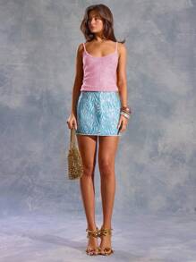 MUSERA 圆领吊带亮片上衣，春夏伊比沙岛Y2K酷女孩节日锐舞度假俱乐部可爱秋季闪亮别致毛衣嘉年华假期 - 粉色 - 查看 5