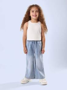 SUMWON Wide Leg Pull On Denim Jeans Comfortable Elastic Waist Casual Bottoms Perfect For School Play And Weekend Wear - Blue - View 3