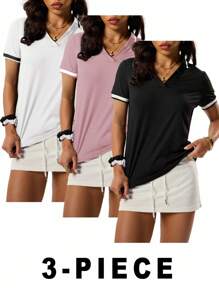 Velisys Velisys 1pc Women's Daily Fitness Sports Polo Shirt With Color Blocking, Short Sleeve - Multicolor - View 1