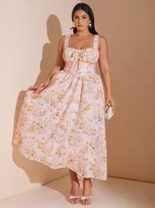 SHEIN BAE 女士大码服装 婚纱 伴娘服 迷你裙 派对服 约会服 节日服 大码女装 夏季 暑假 约会 旅行服 情人节 连衣裙 小碎花裙 野餐服 优雅连衣裙 女士夏季服装/春季服装/情人节服装/狂欢节/海滩度假服装，紧身胸衣裙 - 粉色 - 查看 7