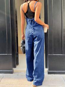 Siren Gaze Women's Casual Loose Fit Blue Denim Bib Overall With Wide Leg Jumpsuit Denim Jumpsuits For Women Winter Casual - Medium Wash - View 2