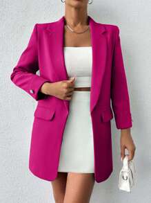 EURMUSE Chaqueta blazer elegante de unicolor para mujer para el trabajo - Rosa Fucsia - Ver 4