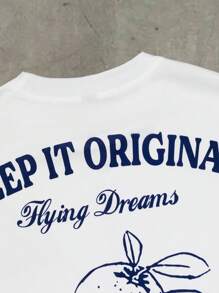 Manfinity Hypemode 男士夏季标语和石榴印花圆领短袖休闲T恤