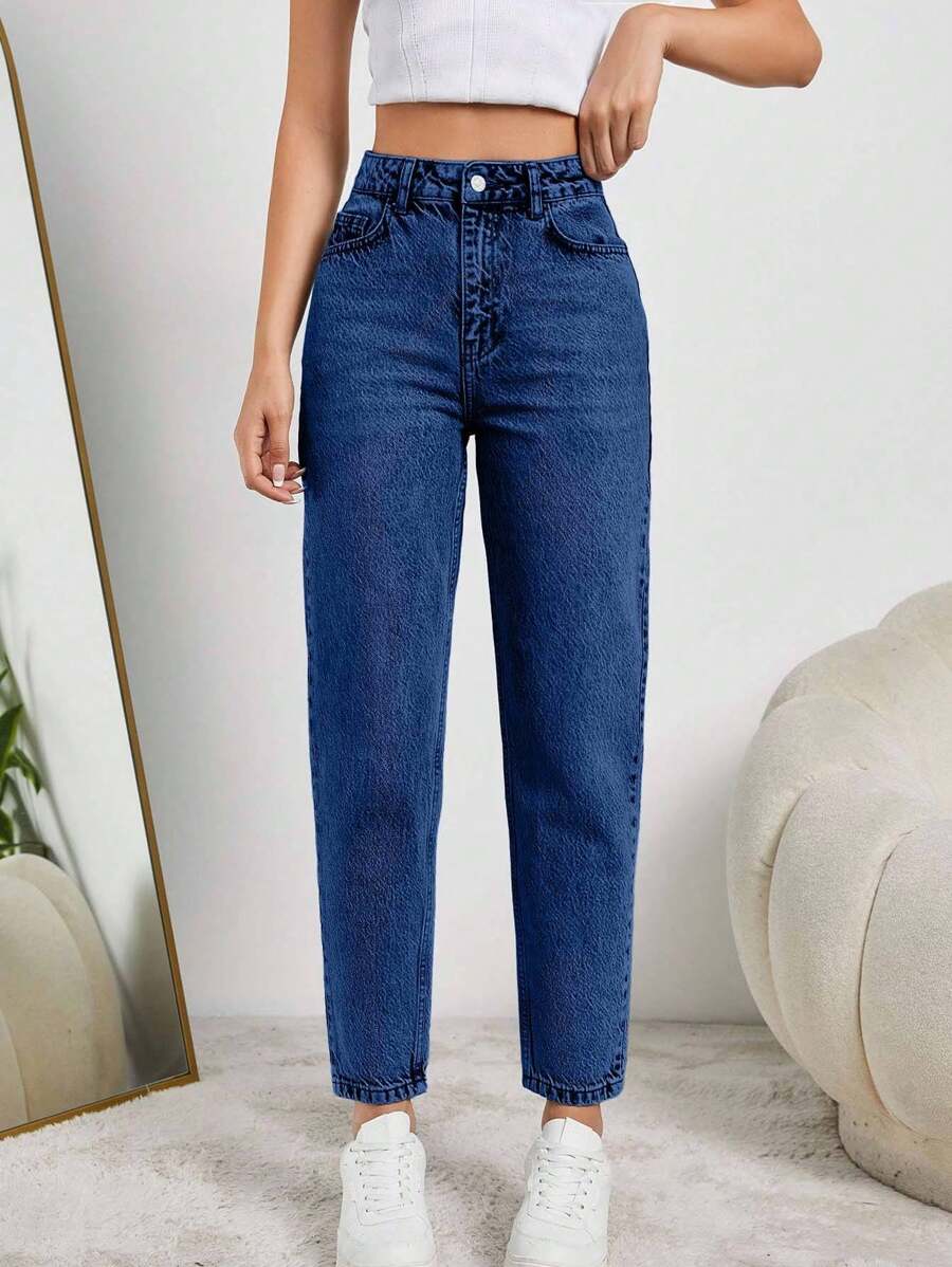 SHEIN Tall HIGH RISE MOM FIT LIGHT BLUE JEAN TALL - Medium Wash - View 1