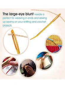 17pcs/Set Stainless Steel Tapestry Needles(12pcs)+Colored Bent Crochet Hooks (4pcs) With 1 Storage Box ForSewing, Crocheting, DIY Knitting (All Styles & ColorsRandom) - Multicolor - View 2