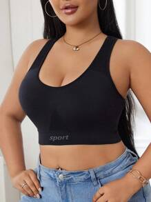 NudeFit Sujetador deportivo sin costuras de talla grande con estampado de letras en tejido doble casual para ropa interior