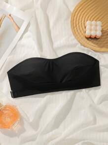 SHEIN 1pc Minimalist Seamless Unlined Wireless Non-Shoulder Strap Bra - Black - View 3