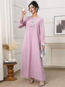 Yasmyna Elegante Kleid mit Schleife-Akzent und Strass in rosa arabischem Stil für Frauen