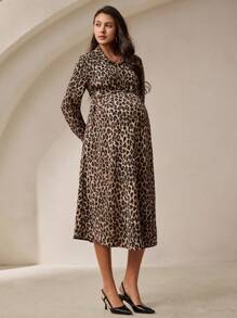 MaterniWear Office,Business Casual Woman,Fall Clothes,Autumn Clothes,Maternity Loose Button Down Shirt Dress, Long Pregnancy Dress For Fall - Coffee Brown - View 3