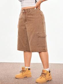 SHEIN ICON Vaqueros tipo cargo azul lavado de corte relajado con bolsillos grandes