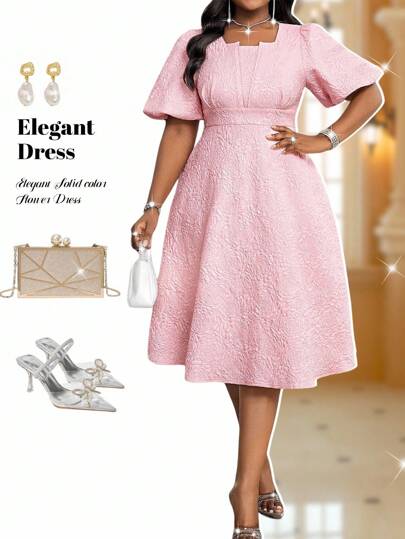 SHEIN Lady Spring And Summer Elegant Party Vintage Wedding Cocktail Party Concert/Music Festival Pink Woven Jacquard Flared Bishop Sleeve Midi Short Sleeve Plus Size Dresses Classy Outfits Birthday&Event Dresses Wedding Dresses Modest Dress Modest Dresses Dinner Dress Modest Church Dress For Women Festival Dress For Wedding Guest Dresses For Women Party Going Out Outfits Classy Outfits For Women Wedding Guest Dress Concert Outfits For Women Festival Outfits For Women Church Outfits Women Church Dresses For Women Birthday Outfits For Women Dresses For Women Elegant Wedding Guest Dress Women Birthday Dresses For Women