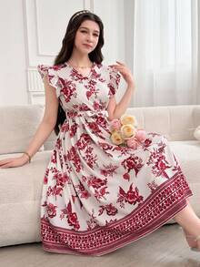 Đầm chữ A cổ bèo nhún họa tiết hoa thanh lịch cho bé gái tuổi teen, đầm thường ngày mùa hè - Màu Hồng Tươi - Xem 6