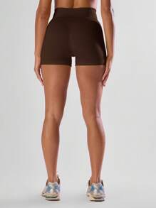 Musera Sport High Waist Mini Shorts Active Comfy Workout Running Run Club-Padel, Tennis, Pickleball Gym Fitness Fall Winter - Brown - View 4