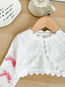 SHEIN Newborn Baby Girl Cute Versatile Knitted White Casual Minimalist Short Cardigan Sweater Baby Girl White Shrug Baby Girl Knit Shrug Baby Girl Sweater Toddler Girl Sweater Baby Girl White Cardigan Autumn Winter Clothes For Girl