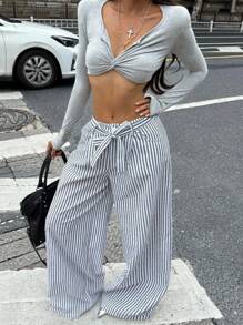 Coolane Women's Fall/Summer Back To School Office Wear Streetwear Going Out Vintage Graphics Striped Baggy Low Rise Pants - Multicolor - View 3