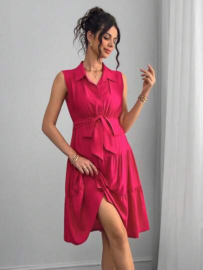 Momance Vestido de embarazada con cuello de camisa, media cartera, estampado de teñido anudado, botones delanteros y lazo multicapa