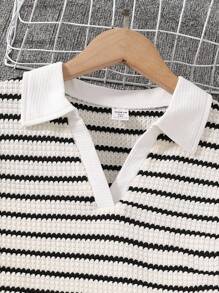 Sparklyn 少女条纹翻领落肩卫衣和裤子休闲套装