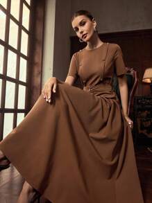 ZEYLAH DOUBLE-BREASTED DECOR BELTED DRESS