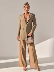 CLARA VERO Women Solid Color Button Detailed Blazer Jackets - Krem - View 3