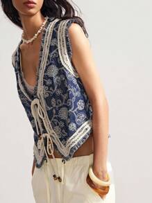 Bohemela Chaqueta casual ligera con bordado vintage de estilo bohemio cowgirl para mujer