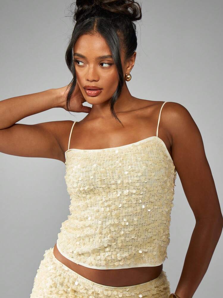 MISSGUIDED Sequin Embellished Cami Top Party Evening Club Night Out Festival Rave Y2K Fashion Bustier Style Tank With Spaghetti Straps New Years Holiday