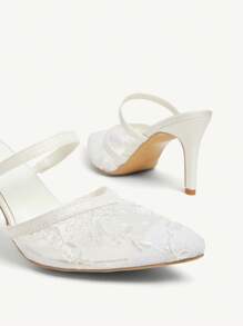 CUCCOO CHICEST 女士尖头高跟蕾丝网白色带镂空后跟派对婚鞋 - 白色 - 查看 10