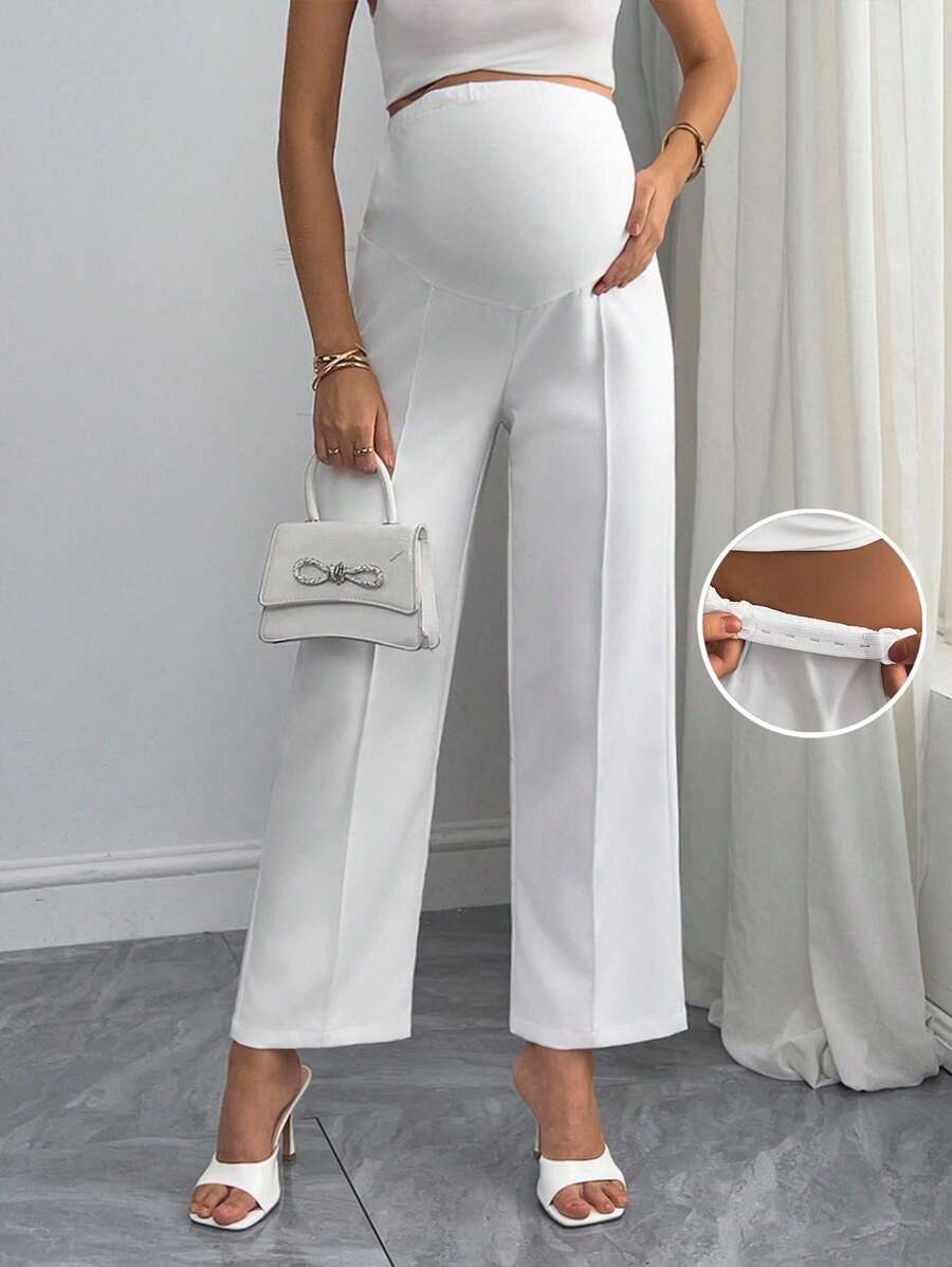 Momance Maternity Casual Commuting Flare Pants, High Waist Adjustable Elastic Full Length Pregnancy Pants - White - View 1