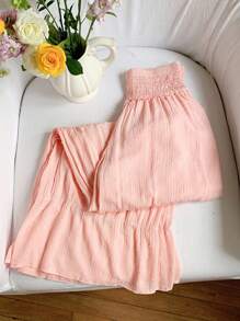 Comfortcana Women's Solid Color High Waist Gathered Pleated Wide Leg Loose Pants, Fall Women Clothes - Pink - View 4