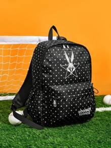 LOONEY TUNES X SHEIN Ladies Casual Commuter Backpack With Cartoon Rabbit And Star Pattern, Fashion, School Backpack - Black - View 1