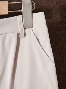 SHEIN 青少年男孩纯色褶皱休闲锥形裤，适合上学和聚会 - 米色 - 查看 5