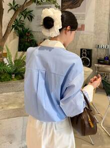 DAZY Women's Striped Casual Patchwork Style Long Sleeve Shirt, College Style,Fall Clothes - Blue - View 2