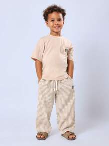 SUMWON Ensemble casual d'été en deux pièces pour enfants, t-shirt avec poche, pantalon rayé, tenue de plage, tenue quotidienne, ensemble pour les jeux - Kaki - Voir 7